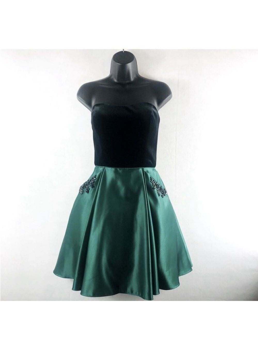 Blondie Nites Black Emerald Green Strapless Formal Dress Junior Size 3